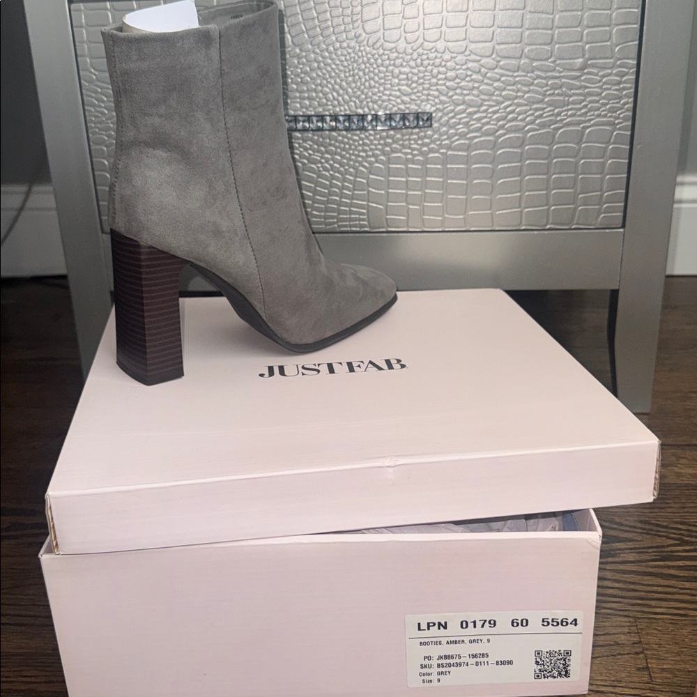 JustFab Taupe Suede Block Heel Ankle Boots